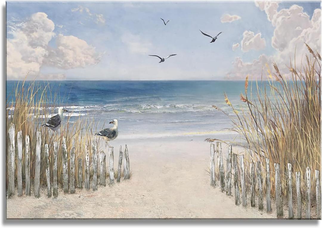 XXMWallArt FC3781 Sandy Beach Wall Art Canvas Print Wall Art Seascape Blue Print Home Decor Abstract Coastal Picture Modern Ocean Artwork for Living Room Bedroom Bathroom Office Decor, 48"L x 32"W