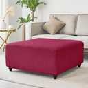 HFCNMY Stretch Knitted Jacquard Ottoman Cover - Thick Washable Slipcover for Square Storage Ottoman With Elastic Bottom - Red X-Large