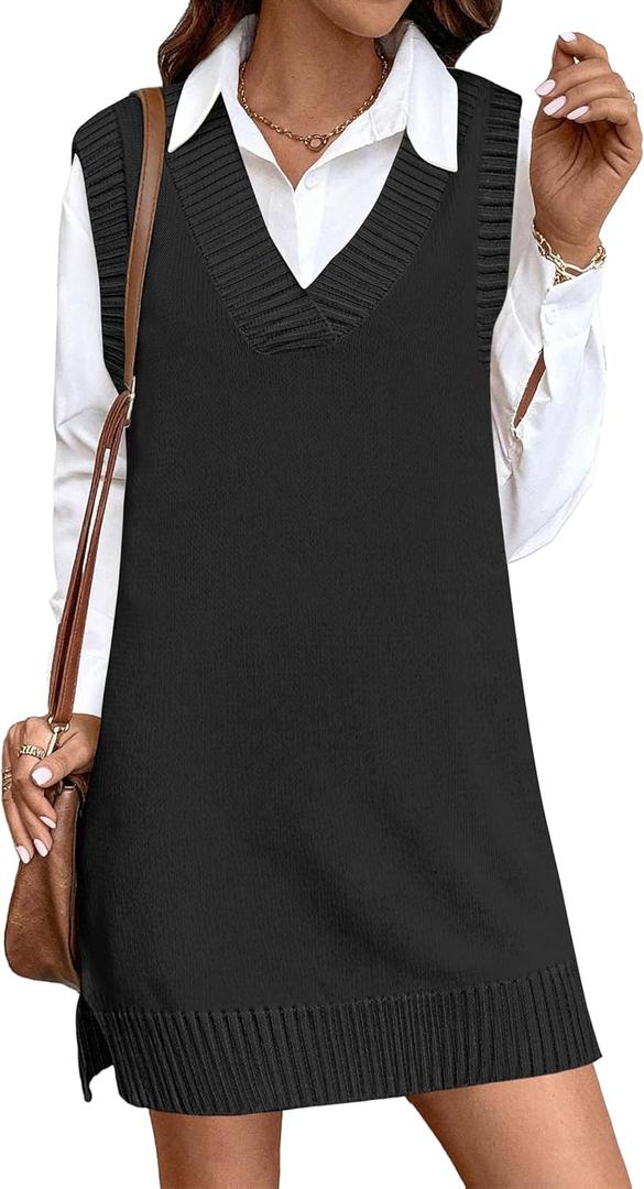 Zeagoo Womens Tank Sweater Dress Sweater Vest Knitted Pullovers Sweaters 2025 (Small, Black)