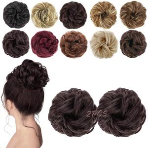 MORICA 2PCS Messy Hair Bun Hair Scrunchies Extension Curly Wavy fake hair bun Synthetic Chignon hair pieces for Women(6#)