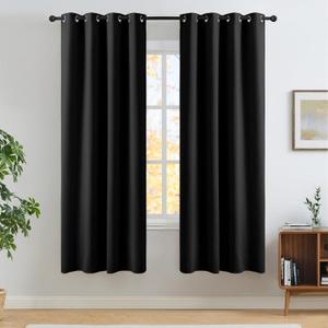 NICETOWN 100% Blackout Window Curtains 72 inches Long 2 Panels Set, Thermal Insulated Grommet Drapes, Room Darkening Curtain for Bedroom Living Room(W52 x L72 Inch, Black)