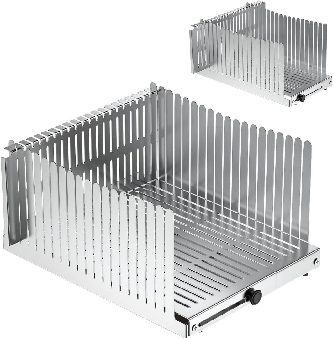 Stainless steel Bread Slicer for Homemade Bread, Bread Loaf Slicer,Bread Slicing Guide,Adjustable Width, Foldable Compact,for Bagels,Cakes,fruits,thickness 0.5",width Size: 5.5"-8.3" (Silver)