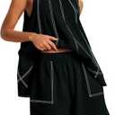 2 x TERIVEEK Women Two Piece Summer Outfits Lounge Set Casual Loose Sleeveless Tunic Tops and Shorts with Pockets Tracksuit Set (Small, Black)