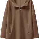 ANRABESS Womens Oversized Hoodie Quarter Zip Sweatshirts 2025 Fall Winter Tunic Pullover Top Trendy Teen Girls Preppy Clothes, L