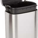 Amazon Basics Smudge Resistant Small Rectangular Trash Can With Soft-Close Foot Pedal, Brushed Stainless Steel, 12 Liter/3.1 Gallon, Satin Nickel Finish, 11.3"L x 9.9"W x 15.1"H