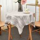 Rustic Striped Embroidery Small Square Tablecloth, Openwork Heavy Weight Linen Wrinkle Resistant Tablecloths End Table Cover for Nightstand Bedside Table Decor 36x36 Inch Brown