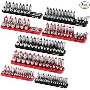 SEDY Socket Holder Tool Tray Organizer: 8-Piece Socket Storage Organizers Set for Toolbox Tools Trays Drawer 1/2 3/8 1/4 Inch Drive Socket Holder, 85003