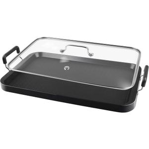 Vayepro 2 Burner Griddle Pan with Glass Lid,Stove Top Flat Griddle for Glass Stove Top,Aluminum Pancake Griddle,Non-Stick Griddle for Gas Grill, Double Burner Camping Griddle (Griddle with Lid)