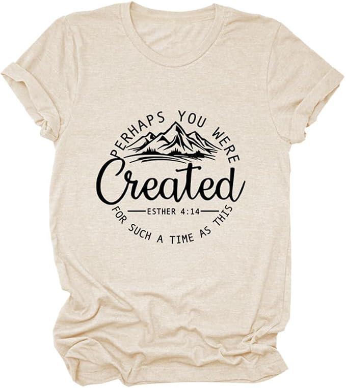 Perhaps You were Created for Such A Time As This Shirt Bible Verse Christian T-Shirt Women Casual Religious Tee Tops, Small