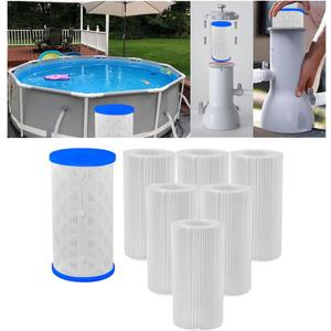Pack of 6 Universal Pool Filters Type A Type C or III Replacement for Pool Filter Cartridge Pump, Reusable Pool Filter Type A/C for Above-Ground Swimming Pools, SPA