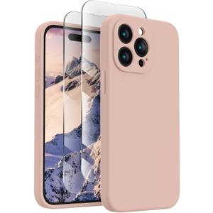 FireNova Designed for iPhone 15 Pro Max Case, Silicone Upgraded [Camera Protection] Phone Case with [2 Screen Protectors], Soft Anti-Scratch Microfiber Lining Inside, 6.7 inch, Pinksand