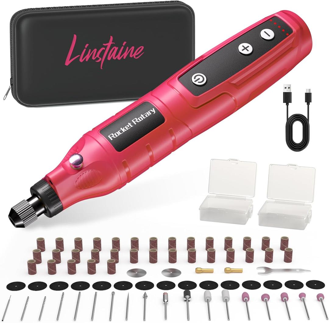 Mini Cordless Rotary Tool Kit with 75pcs Accessories, 5-Speed Rechargeable Engraving Pen with LED Light, 3.6V Power Rotary Tool for Sanding, Polishing, Drilling, Engraving, DIY Crafts, Deep Pink