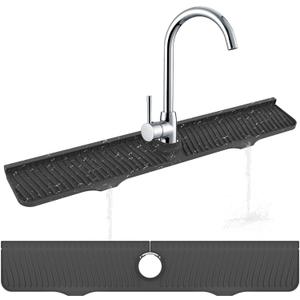 32"x 5.5" Sink Splash Guard Mat, Longer Silicone Faucet Splash Guard, Silicone Faucet Handle Drip Catcher Tray, Drip Protector Splash Countertop (Black)