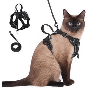 Cat Harness and Leash Set Escape Proof Adjustable Tactical Vest Breathable Kitten Harness with Handle for Walking Reflective Strips Jacket for Dark Night, L