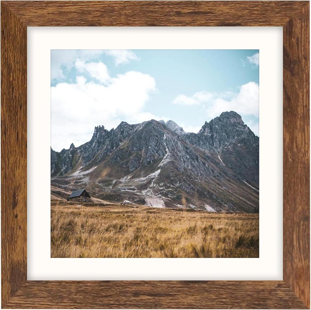 Brown 10x10 Picture Frame with Mat for 8x8 Display, Rustic Desk Wall Photo Frame for Horizontal and Vertical, 1 Pack