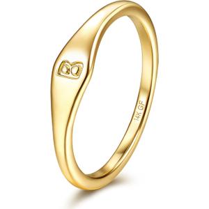 Florideco 14K Gold Filled Ring Initial Ring Dainty Simple Letter Band Rings Signet Stackable Pinky Alphabet Thin Thumb Rings for Women Non Tarnish Size 6 7 8 9 10