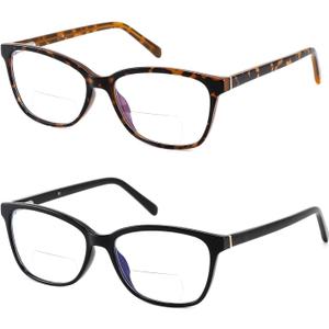 Kafirlo Bifocal Reading Glasses Women Blue Light Computer Readers With Clear Top Cat Eye Frame Stylish Fashion Ladies Eyeglass +2.50