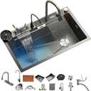 Kitchen Sink 304 Stainless Steel Undermount Sink Drop in Single Bowl Kitchen Sinks, With Pull Down Sprayhead Faucet, With Pressurized Cup Washer and Two Waterfalls (31.5 x 18.1 inch)