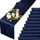 MILVOWOC 12 Pack Navy Blue Satin Table Runner, 12 x 72 Inch Jacquard Damask Table Runner Rectangle Bright Silky Decorative Table Runner for Party Banquet Birthday Dinner Wedding Table Decor