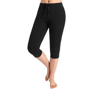 Weintee Women's Capri Joggers Jersey Sweatpants (3X-Large Plus, Black)