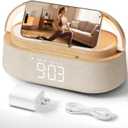 FREEFISH Bluetooth Speaker with Wireless Charge FM Radio 2500mAh Battery, LED Night Light Suitable for Home,Bedroom,Office,Gifts (Wood)