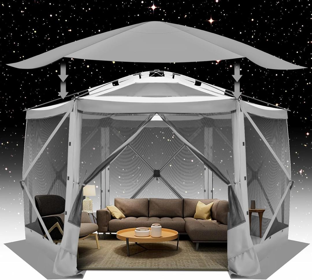 COBIZI Pop Up Gazebo Screen Tent Screen House for Camping, 12x12 Screen Room with Mosquito Netting, Hub Tent Instant Screened Canopy with Carrying Bag and Ground Stakes, Gray (12x12ft Starry sky top without 5 sidewalls)