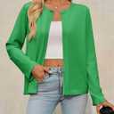 Saodimallsu Womens Lightweight Cardigans Open Front Long Sleeve One Button Casual Crewneck Loose Knit Shrug Sweater (Green)