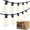 Brightever LED Outdoor String Lights 100FT Patio Lights with 52 Shatterproof ST38 Vintage Edison Bulbs, Outside Hanging Light Waterproof for Porch, Deck, Garden, Backyard, Balcony, Dimmable 2700K