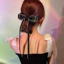 3 x Elegant Rhinestones Hair Clip Big Bow Hairpins For Girls, Ribbon Long Tassel Rhinestone Headband Hair Clips Accessories French Design Barrettes Fashion Hair Styling Accessories (Black)