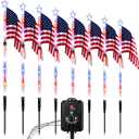 8 Connected in 1 Solar American Flag Pathway Lights Outdoor, Waterproof LED Stake Lights with 8 Modes, Red White Blue Patriotic Yard Decorations for 4th of July, Memorial Day Lawn Garden Decor