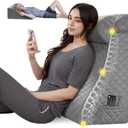 Daneey Reading Pillows for Sitting in Bed Adult Back Pillow for Bed Sitting Up, Back Support Pillow for Bed with Adjustable Roller, Foam Wedge Pillow for Neck, Lumbar, Back, Gray, 20 * 12 * 26IN