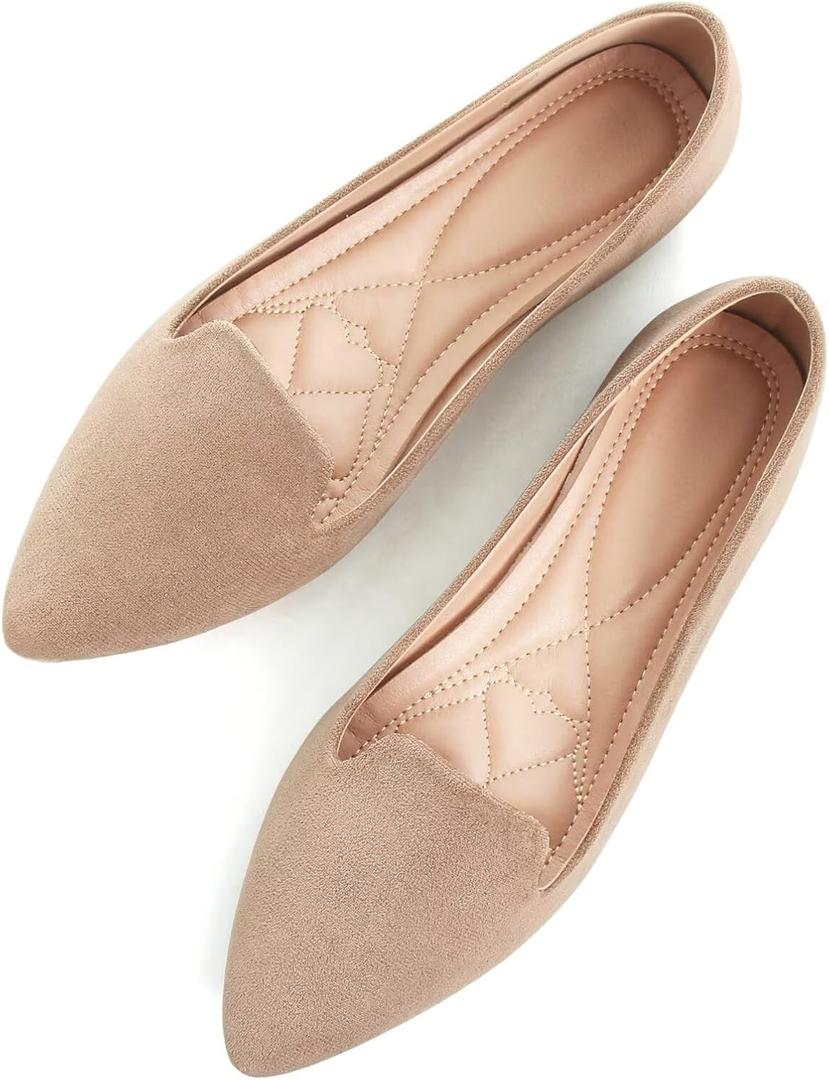 SAILING LU Women Pointed Toe Ballets Flats Faux Suede Comfortable Soft Ballet Walking Shoes Dressy Slip-on Ballerina Shoes (10.5, A285-khaki)