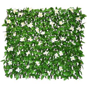 Sumery Expandable Fence Privacy Screen for Balcony Patio Outdoor,Decorative Faux Ivy Fencing Panel,Artificial Hedges (Single Sided Leaves) (4, White Flowers)