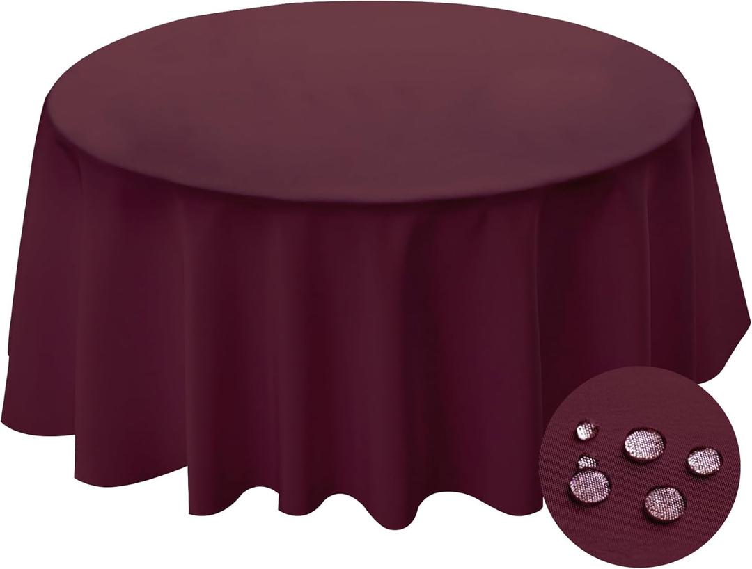 BYDOLL Table Cloth Round 60 Inch Tablecloth Fits Max50 Inch Diameter Top,Burgundy Washable Outdoor Winkle and Stain Resistant Spillproof Polyester Tablecloths for Round Tables Party Cover