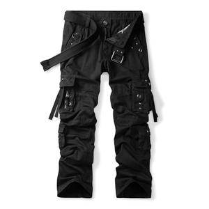 OCHENTA Men's Cotton Casual Baggy Cargo Work Travel Pants with Multi Pockets Relaxed Loose Fit Black, 34