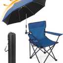 1 Set Portable Camping Beach Chair with Adjustable Umbrella and Backpack for Adult, Low Folding Chair with Armrests Cup Holder, 360 Degree Universal Clamp UV Umbrella for Outdoor (Royal Blue), 19.69 x 19.69 x 31.5 inches