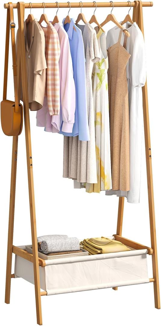 Clothing Rack, Coat Rack Freestanding for Hanging Clothes, Dress up Rack with Storage Basket,Closet Organizer for Hanging Clothes (Tall)