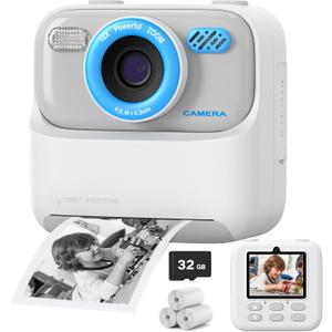 Upgrade Kids Camera Instant Print for Boys and Girls, 1080P HD Dual-Lens Selfie Digital Camera with Print Paper & 32G Card, Christmas Birthday Gifts Toys for Toddler and Teenagers Age 3-16 Years Old (White)