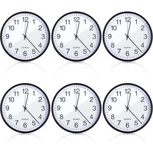 Batiyeer 6 Pcs 6 Pcs Silent Wall Clock Bulk 10 Inch Non Ticking Modern Wall Clocks Battery Operated for Classroom Home Office Kitchen School Living Room Decor (Black)