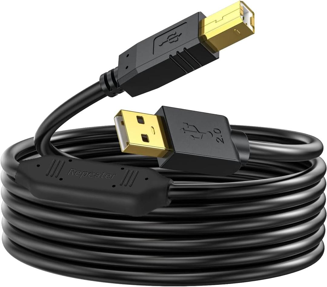 50 FT USB 2.0 Printer Cable Type A to B Cord for Scanner, DAC, MIDI Keyboard, Compatible with HP, Canon, Epson, Brother and More