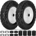 Upgraded 16" Flat Free Wheelbarrow Wheels and Tires, 4.80/4.00-8 Solid Wheelbarrow Tires with 5/8"&3/4" Bearings,14"-16" Universal Fit Wheelbarrow Tires for Wheelbarrows/Garden Trailer (black)