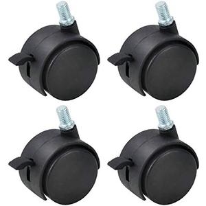 1.5 Inch M8×1.25 Threaded Stem Nylon Swivel Caster Wheels with Brake – Floor-Protecting Light-Duty Replacement for Carts, Office Chairs & Furniture, Not fit for 5/16-18(30 kg Total, 4-Pack)
