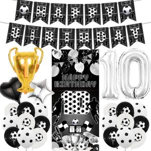 10th Birthday Party Decorations Balloons - 26 Pcs Soccer Birthday Banner Number Balloons Vertical Backdrop Door Wall Decor For Boys Girls Kids 10 Year Old Sports Themed Party Supplies