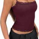 PINKMSTYLE Women's Sexy Square Neck Lace Cami Tank Tops Fitted Double Lined Sleeveless Crop Spaghetti Strap Summer Y2k Tops (Purple, M)