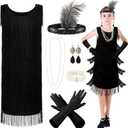 6 Pcs Girls 1920s Flapper Dresses Costume Set Roaring 20s Gifts Accessories Kids Birthday Party (Large)