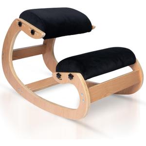 Ergonomic Kneeling Chair, Adjustable Seat - Office Chair for Desk, Posture Corrector, Premium Comfort Cushion, Wooden Rocking Knee Chair (Black)