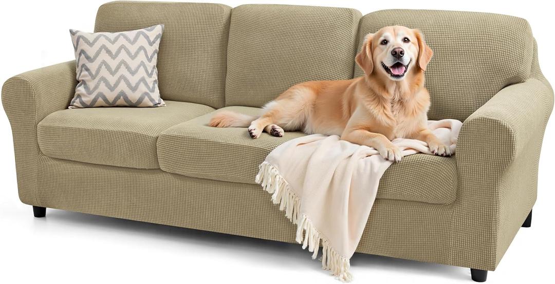 Slipcover Sets Couch Cover Sets Backrest Cushion Covers Furniture Protector Collection Set for Oversize Sofa Loveseat Chair Slip Covers(Large, New Kahki)