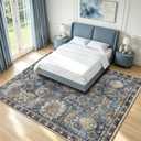RUGSURE Washable Area Rugs - Perfect for Living Room, Bedroom, Kids Room, Nursery - Stain & Water Resistant Non-Slip, Pet & Child Friendly, Vintage Tribal Area Rugs (Navy, 6' x 9')