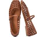 DREAM PAIRS Woven Ballet Mary Jane Flats for Women Dressy Comfortable Square Toe Ballerina Flats with Adjustable Buckle Strap for Work Casual Travel Daily (9, Brown)