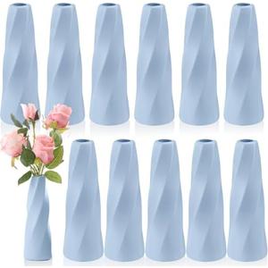 Ninehaoou 12 Pack Composite Plastic Flower Vases Bulk, Grey Blue Small Tall Conic Floral Vases for Centerpieces Unbreakable Bud Table Shelf Home Decoration for Wedding Party Living Room Decor